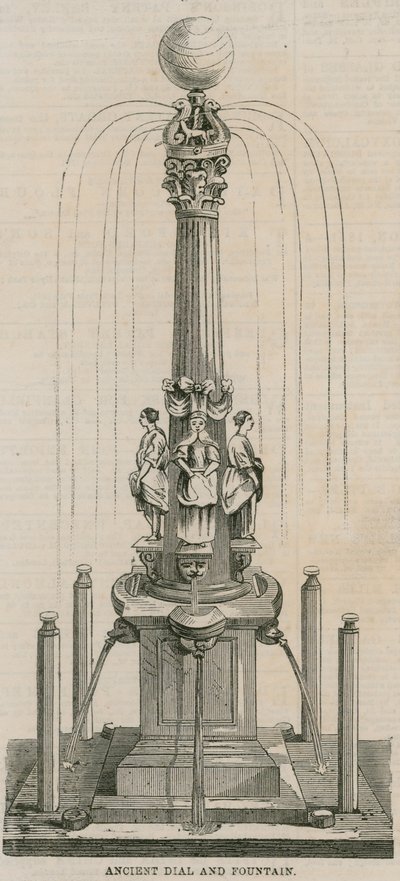Oude zonnewijzer en fontein, opgericht in 1656 op Leadenhall Corner, Londen door English School