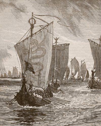 Anlaff die de Humber binnenkomt, illustratie uit Cassells Illustrated History of England door English School