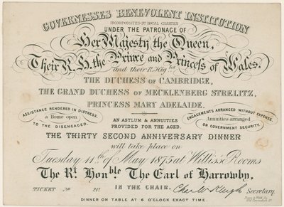 Jubileumdiner voor de Governesses Benevolent Institution, 1875 door English School