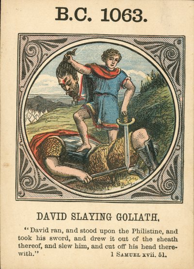 Anno Mundi: BC 1063, David doodt Goliath (kleurenlitho) door English School
