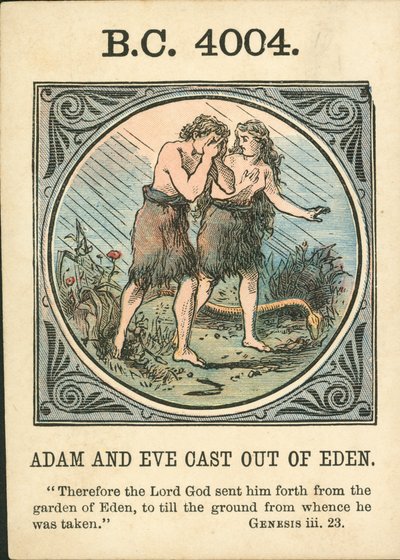 Anno Mundi: BC 4004, Adam en Eva verdreven uit Eden (kleurenlitho) door English School