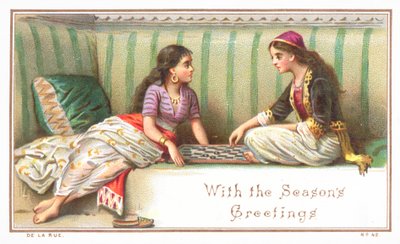 Arabische Dames spelen Bordspel, Kerstkaart door English School
