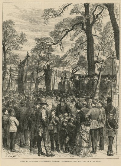 Aartsbisschop Manning spreekt de bijeenkomst toe in Hyde Park door English School