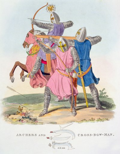 Boogschutters en een kruisboogschutter, 1312, uit Oud Wapenrusting door Samuel Rush Meyrick, 1824 door English School