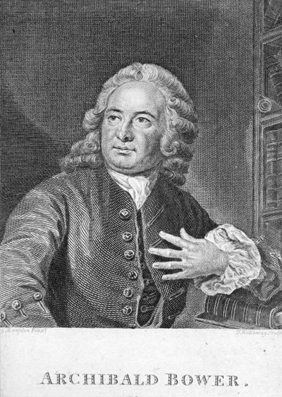 Archibald Bower, gegraveerd door J. Hollonray door English School