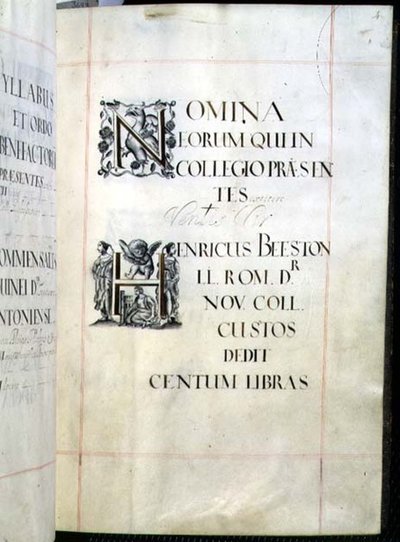 Archief 3693 fol.4 Pagina uit een Benefactieboek van New College, Oxford door English School