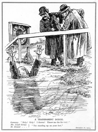 Aristide Briand en Lloyd George bespotten het verdrinkende Duitsland, december 1921 door English School