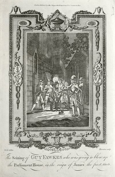 Arrestatie van Guy Fawkes voor poging tot het opblazen van het Parlement tijdens het Buskruitverraad, 5 november 1605 door English School