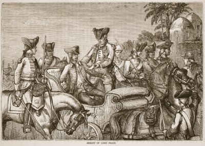 Arrestatie van Lord Pigot, illustratie uit Cassells Geïllustreerde Geschiedenis van India door James Grant, uitgegeven 1879 door English School