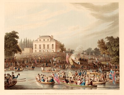 Aankomst bij Brandenburg House van de Watermannen, enz. met een adres aan de Koningin op 3 oktober 18 door English School