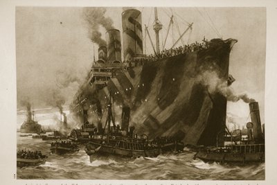 Aankomst in Frankrijk van het Amerikaanse transportschip Leviathan, de voormalige Duitse liner Vaterland, met 12.000 Amerikaanse troepen aan boord door English School