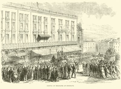 Aankomst van afgevaardigden in Bordeaux, december 1870 door English School