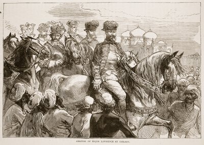 Aankomst van majoor Lawrence in Coilady, illustratie uit Cassells Geïllustreerde Geschiedenis van India door James Grant, uitgegeven 1879 door English School