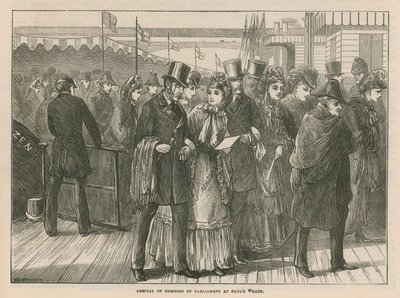 Aankomst van Parlementsleden bij St Pauls Wharf door English School