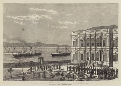 Aankomst van de sultan bij het Beglerbeg-paleis om het bezoek van groothertog Nicolaas te beantwoorden door English School