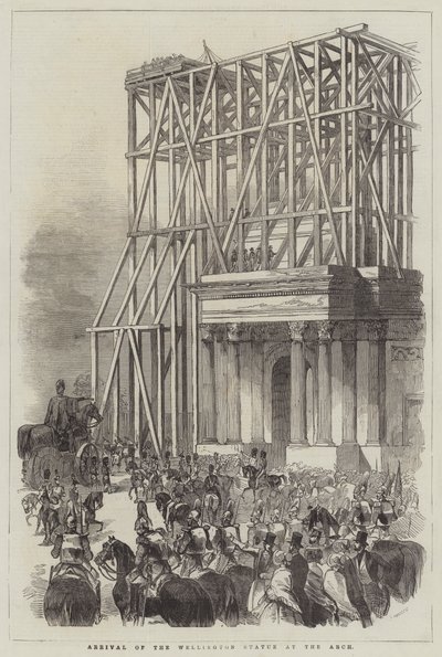Aankomst van het Wellington Standbeeld bij de Boog (gravure) door English School