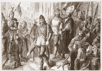 Toen ze hem uit de kerk leidden... begon hij te zingen, Credo in Unum Deum, illustratie uit De Geschiedenis van het Protestantisme door James Aitken Wylie, 1878 door English School