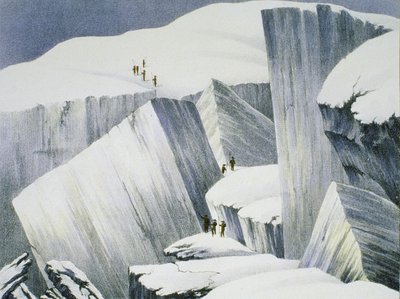 Beklimmen van een klif, uit A Narrative of an Ascent to the Summit of Mont Blanc door Charles Fellows (1799-1860), gepubliceerd 1827 door English School