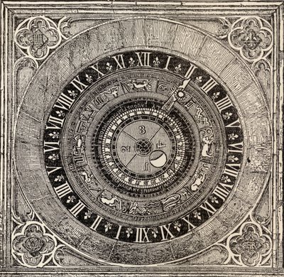 Astronomische klok in Hampton Court Palace, uit Geschiedenis van Hampton Court Palace in Tudor-tijden door Ernest Law, gepubliceerd in Londen 1885 door English School