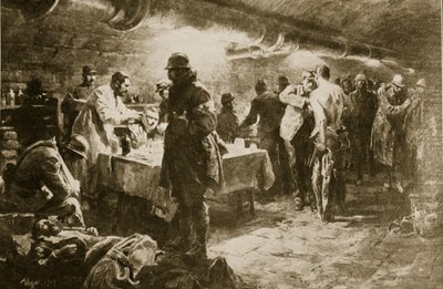 Aan het werk in een kelderhulppost onder een fort van Verdun door English School