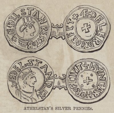 Zilveren Pennies van Athelstan (gravure) door English School