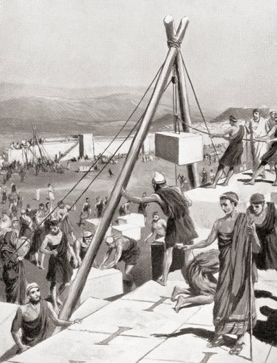 Atheners herbouwen hun stad onder leiding van Themistocles na de Perzische invasie van Griekenland, ca. 479 v.Chr., uit Hutchinson