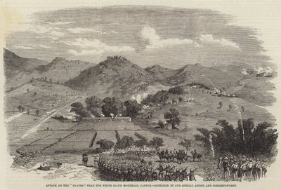 Aanval op de "Braves" nabij de Witte Wolk Berg, Canton (gravure) door English School