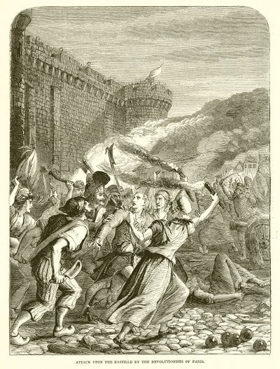 Aanval op de Bastille door de revolutionairen van Parijs door English School