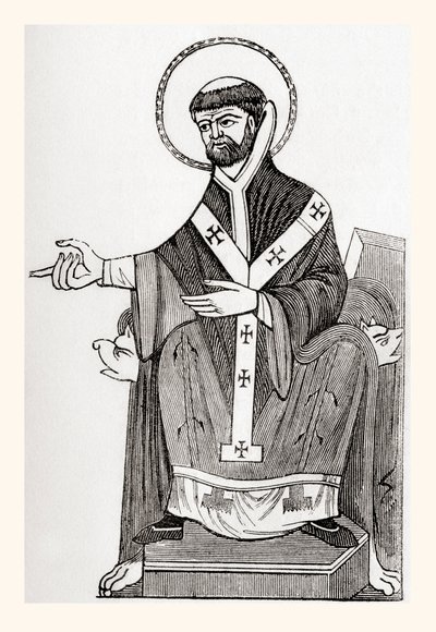 Augustinus van Canterbury, 6e-eeuwse katholieke benedictijnse monnik die de eerste aartsbisschop van Canterbury werd, uit Old England: A Pictorial Museum, uitgegeven 1847 door English School