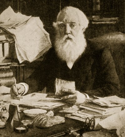 Austen Henry Layard zittend aan zijn bureau door English School