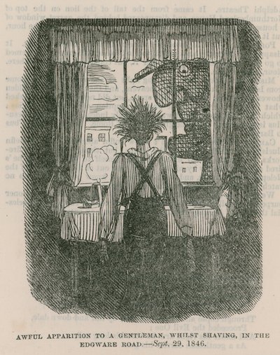 Vreselijke verschijning aan een heer, terwijl hij zich scheert, in de Edgware Road, Londen - 30 september 1846 door English School