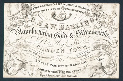 B E & W Barling, fabrikanten van goud en zilversmeden, handelskaart door English School