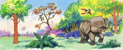 Baby olifant en vogel door English School