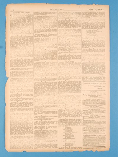 Achterpagina van The Referee, nr. 35. 15 april 1878 door English School