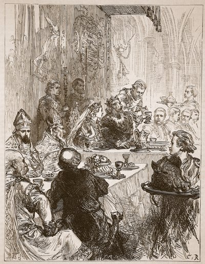 Banket bij het huwelijk van Hendrik en Eleonora van Provence, illustratie uit Cassells Geïllustreerde Geschiedenis van Engeland door English School