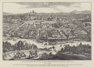 Banza Lovangiri, de hoofdstad van het voormalige koninkrijk Lovango, circa 1670 door English School