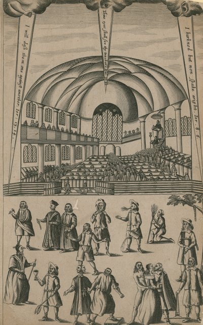 Baptistenbijeenkomst in kerk, en blindemannetje door English School