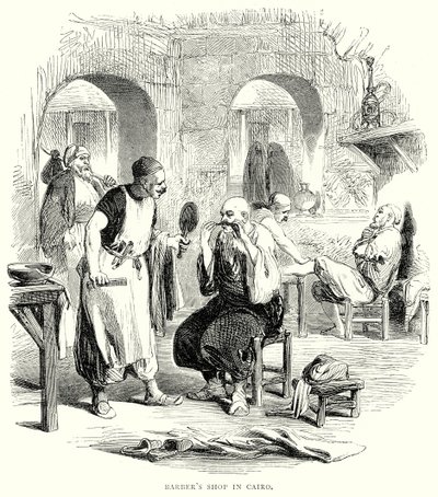Kapperszaak in Caïro (gravure) door English School