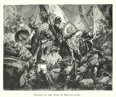 Slag in de pas van Roncevalles (gravure) door English School