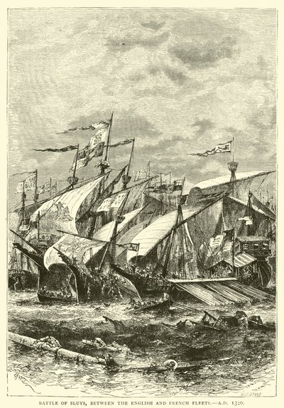 Slag bij Sluys, tussen de Engelse en Franse vloten, AD 1340 door English School