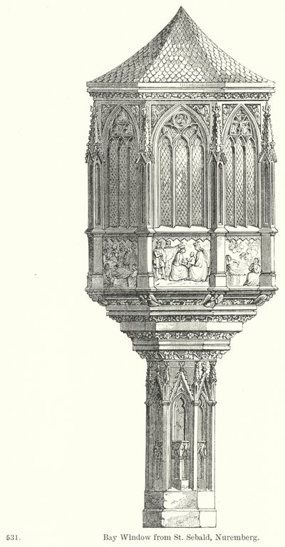 Bay Window van St Sebald, Neurenberg (gravure) door English School
