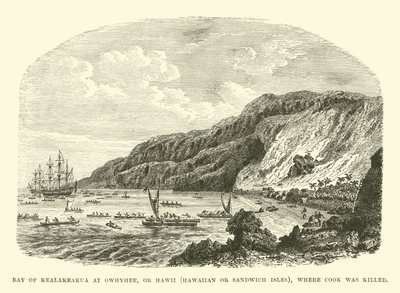 Baai van Kealakeakua op Owhyhee, of Hawaï, Hawaïaanse of Sandwich-eilanden, waar Cook werd gedood door English School