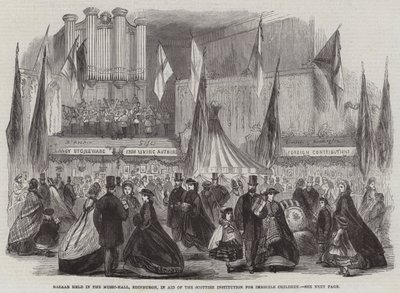 Bazaar gehouden in de Music-Hall, Edinburgh, ten behoeve van de Scottish Institution for Imbecile Children door English School