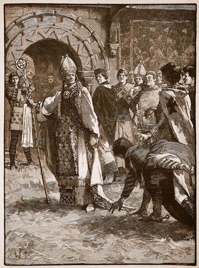 Becket voor zijn vijanden in de raadszaal in Northampton, illustratie uit Cassells Illustrated History of England door English School