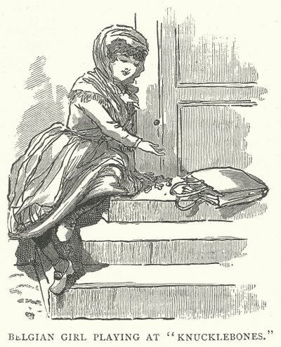 Belgisch Meisje Spelend bij "Knucklebones" (gravure) door English School