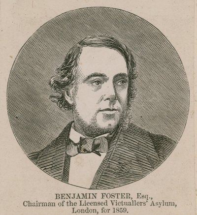 Benjamin Foster, voorzitter van het Licensed Victuallers Asylum, Londen, 1859 door English School
