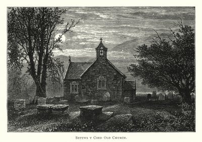 Oude Kerk van Bettws y Coed (gravure) door English School