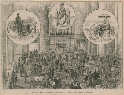Fiets- en driewielertentoonstelling in het Stadhuis, Holborn door English School