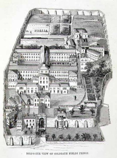 Vogelvlucht van Coldbath Fields Prison, uit 