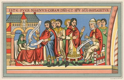 Geboorte van Johannes de Doper, weerspiegelend kostuum van de 12e eeuw door English School